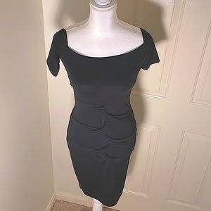 Nicole Miller Artelier BLACK Tidal Pleat Off The Shoulder Dress S